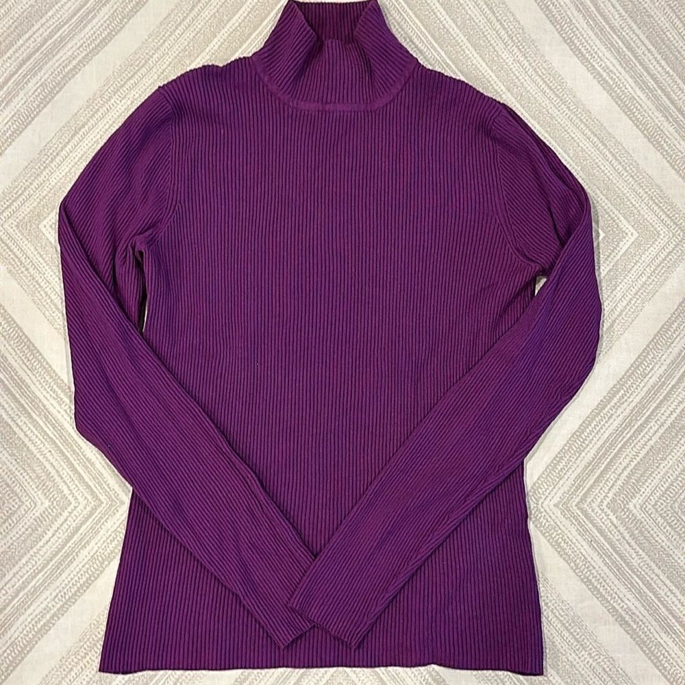 Worthington Women’s Purple Ribbed Mock Turtleneck Long-sleeve Top
